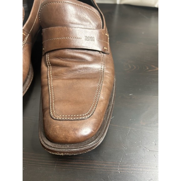Hugo Boss Mens Brown Leather Slip On Loafers Dress Shoes Size 8.5 - Picture 3 of 7